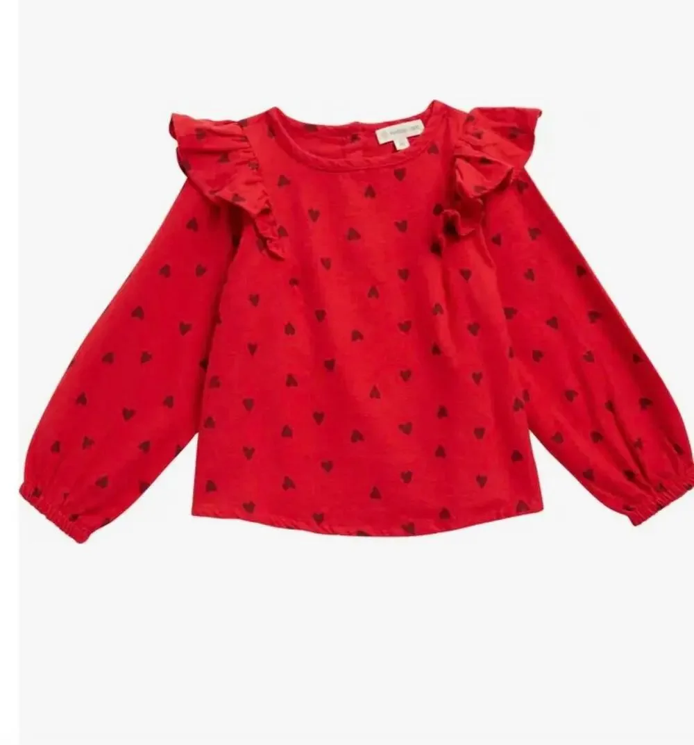 NWT Tucker + Take Girls' Red Ruffled Heart Print Top Youth Size 5